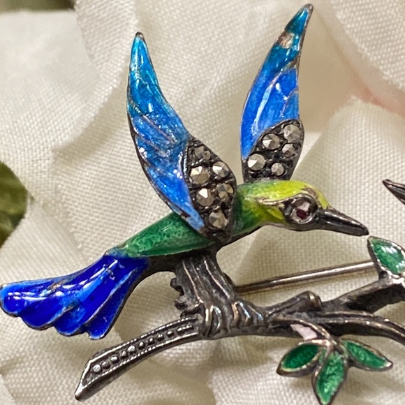 Made in Germany Sterling Enamel Bird Brooch/Pin Vintage 1 3/4” x 1 1/4” - Picture 3 of 7